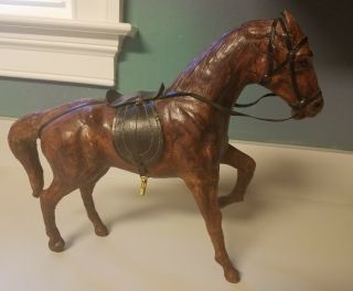 Leather Horse Figure Sculpture Statue Vintage Detail