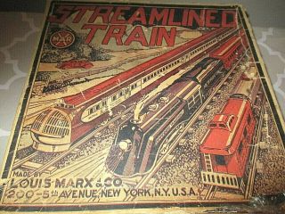 Marx Streamlined Vtg Wind - Up Train Set W Track York Central Santa Fe Rock Is