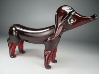 Vintage Murano Italy 10  Red Glass Dog Figurine - Hand Made - Large And Unique