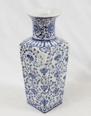 Antique 19th C.  Chinese Porcelain 14” Blue White Square Vase Painted Signed
