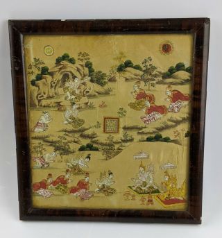 Antique Thai Buddhist Painting On Silk 19th Century - Thailand - Siam