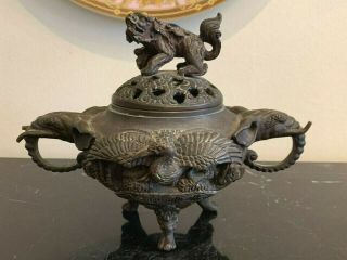 Vintage Chinese Marked Bronze Incense Burner Censer