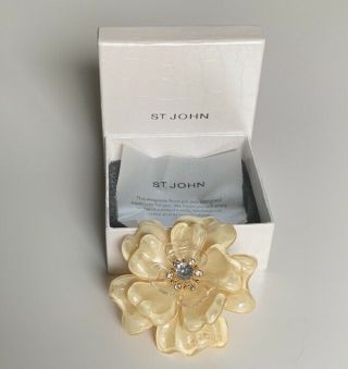 Vintage St John Lucite & Swarovski Crystal Camellia Flower Pin Brooch Box