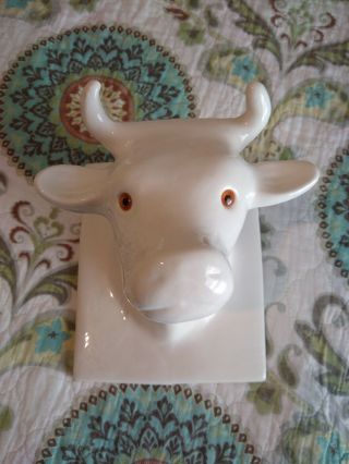 Vintage Ceramic White Cow Apron Hanger Towel Holder