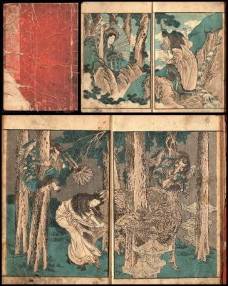 Colored Hokusai Women Tengu Pictures 1840 Japanese Woodblock Print Book