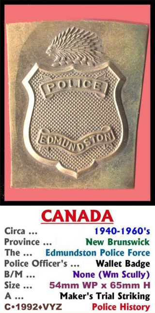 Trial Pc Obsolete Wallet Badge • Canada - Nb • Edmundston Pol 
