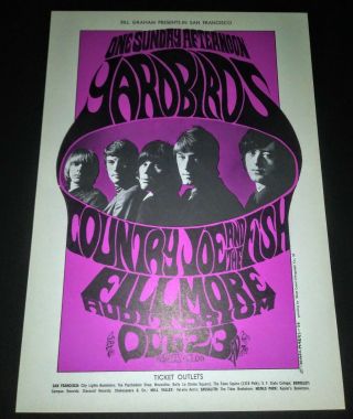 Vintage 1966 Yardbirds Jimmy Page Jeff Beck Led Zeppelin Bg - 33 Concert Poster Nm