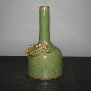 Chinese Old Longquan Kiln Celadon Crackle Glaze Carved Dragon Porcelain Vase
