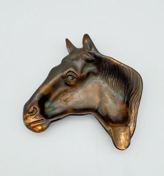 Vintage Brass/metal Equestrian Horse Head Ashtray Made In Japan