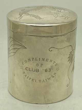 Antique Chinese Taipei Taiwan Pure Silver Tea Caddy Box Engraved Dragons Club 63