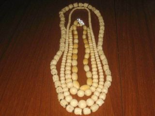 Victorian Carved Cantonese Chinese Bovine Bone Round Bead Necklaces 243.  8 Grams