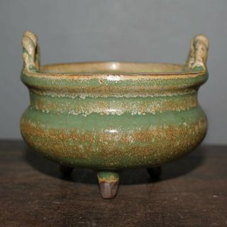 Chinese Old Longquan Kiln Celadon Crackle Glaze Trifoot Porcelain Incense Burner