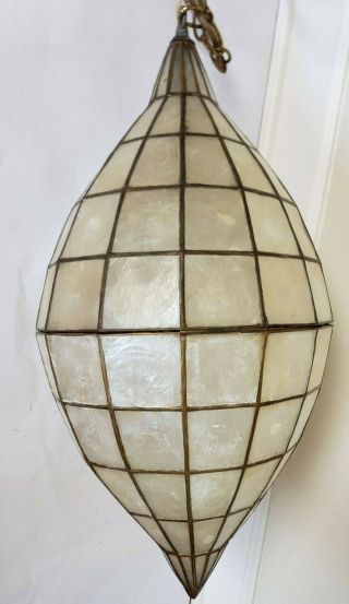 Vintage Capiz Shell Teardrop Shade Hanging Lamp Light Swag Mid Century 23 "