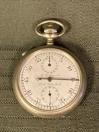 Antique C.  L.  Guinand Locle Switzerland Split Seconds Pocket Stop Watch