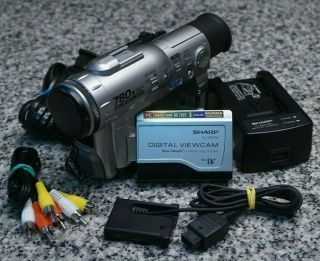Vtg Sharp Viewcam Vl - Wd255u Mini Dv Camcorder 26x W/ Charger,  Rca Cables