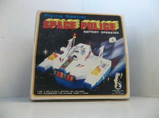 Vintage Kuang Mei Space Police Flying Saucer Toy Made In Taiwan 1960 - 70s