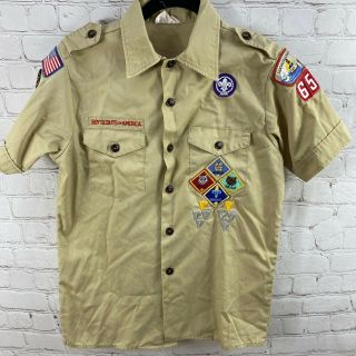 Vintage Boy Scouts Of America Uniform Shirt With Patches,  Boys Size 16