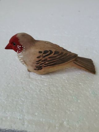 Vintage Folk Art Red Cheek Bird Hand Painted Wood Carving Sculpture