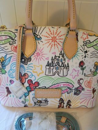 Nwt,  Dooney & Bourke Disney Parks Characters Sketch Satchel Bag.  White/multi
