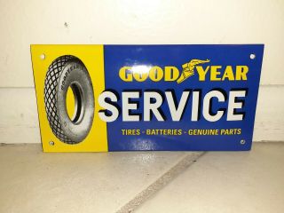 Vintage 1950s Goodyear Service Sign Gas Oil Ginuine Parts Porcelain