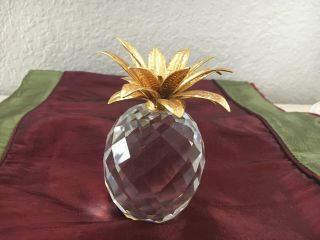 Swarovski Crystal Vintage Large Pineapple With Gold Leaves 4.  5 " Hx4 " W