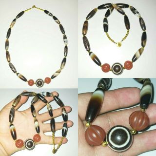 500,  Years Old Sulemani Hakik Agate Stone And Ancient Ghost Eye Bead Necklace