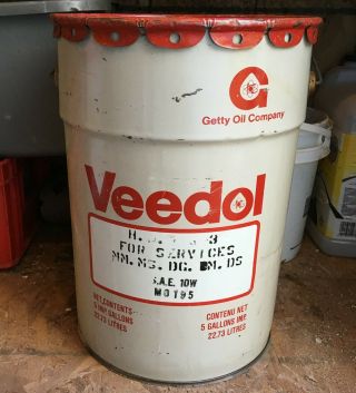 VINTAGE 1970 ' s VEEDOL MOTOR OIL (5 IMPERIAL GALLON) CAN - GETTY OIL COMPANY 2