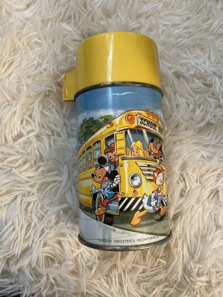 Vintage Aladdin Mickey Mouse School Bus Thermos Walt Disney Productions