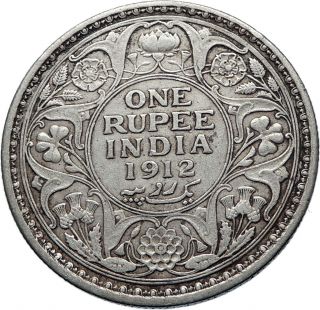 1912 India Uk King George V Silver Antique Rupee Vintage Indian Coin I71850