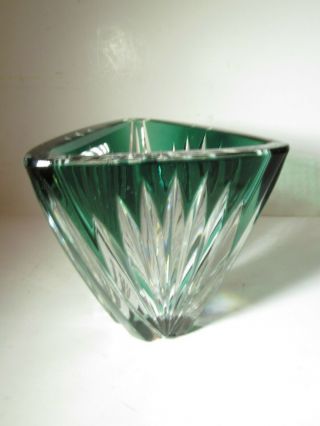 Vintage Val St Lambert Signed Green Cut To Clear Crystal Glass Bowl Vase Dish