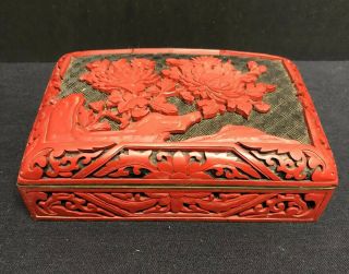 Chinese Red Black Lacquer Cinnabar Carved Box Blue Enamel