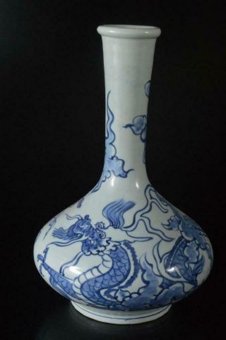 Z6007: Xf Korean Lý Dynasty Blue&white Dragon Cloud Pattern Flower Vase Ikebana