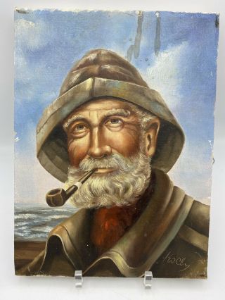 Vintage Old Sea Captain Oil On Canvas Painting 9 X 12 Signed Johnny De Kock