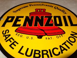 Vintage Pennzoil Safe Lubrication Bell 11 3/4 " Porcelain Metal Gasoline Oil Sign
