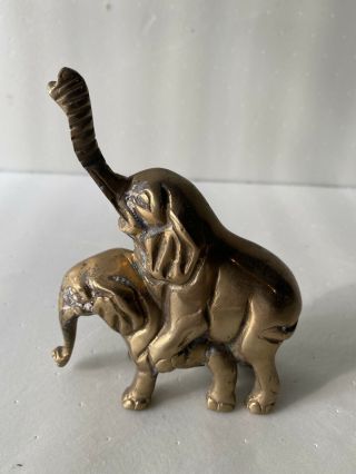 Vintage Naughty Fornicating Brass Elephants Figurine Trunk Up