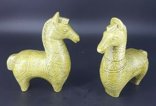 Vintage Mid - Century Style Set Of 2 Ceramic Horse Figure Avocado Green 6 1/2 "