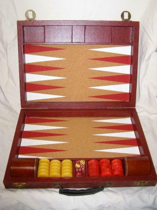 Vintage Bakelite Backgammon Set Size 1 1/2” X 3/8” Checkers Red & Butterscotch