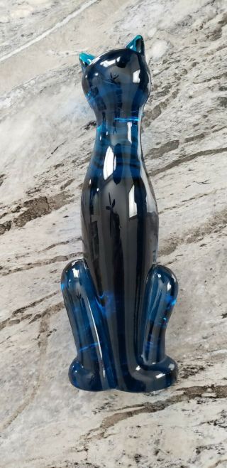 Vintage Viking Glass Blue Cat Figurine 8 "