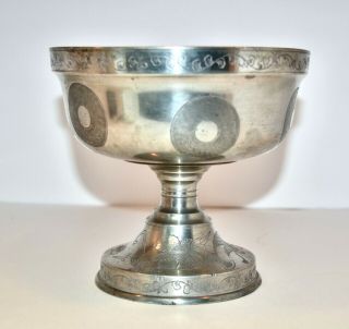 Vntg Antique Signed/hallmark Chinese Export Engraved Pewter Footed Bowl Compote