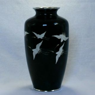 Vintage Japanese Ando Cloisonne Wired Cranes Design Vase