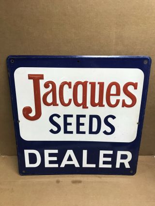 Vintage Jacques Seeds Dealer Sign 24  Embossed Farm Advertising Seed Corn Sign