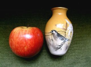 Antique Tiny Miniature Pottery Chinese/japanese Hand Painted Bird & Flower Vase