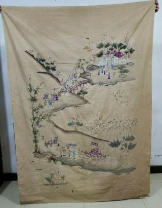 Antique Chinese Silk Hand Embroidered Figurative Panel 186x134cm