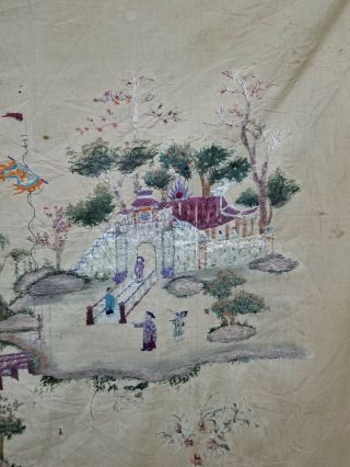 Antique Chinese Silk Hand Embroidered Figurative Panel 186x134cm 2