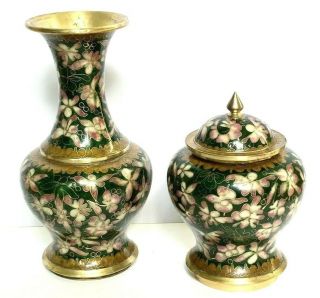 Vintage Chinese Cloisonne Enamel Vase Matching Lidded Jar Rare Robert Kuo
