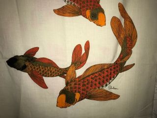 Vintage Alfred Shaheen Silk Fabric Silkscreen Japanese Textile Art Koi Fish Nos