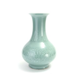 Chinese Antique Bean Green Glaze Vase,  Kangxi Mark,  19th Century,  Qing Dynasty