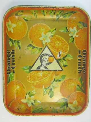 Vintage Orange Crush Soda Pop Metal Tray Sign W/ Crushy & Orange Logo 13x10in