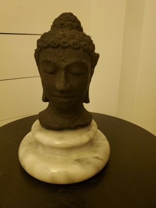 Buddha Antique Chinese Cast Iron Angkor Head Bust Cast Iron 8 " Tall