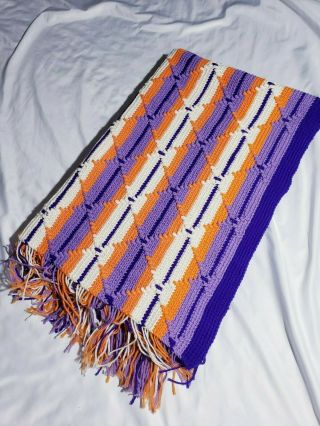 Handmade Vintage Crochet Afghan/blanket/throw Orange/ Purple/ Cream Phoenix Suns